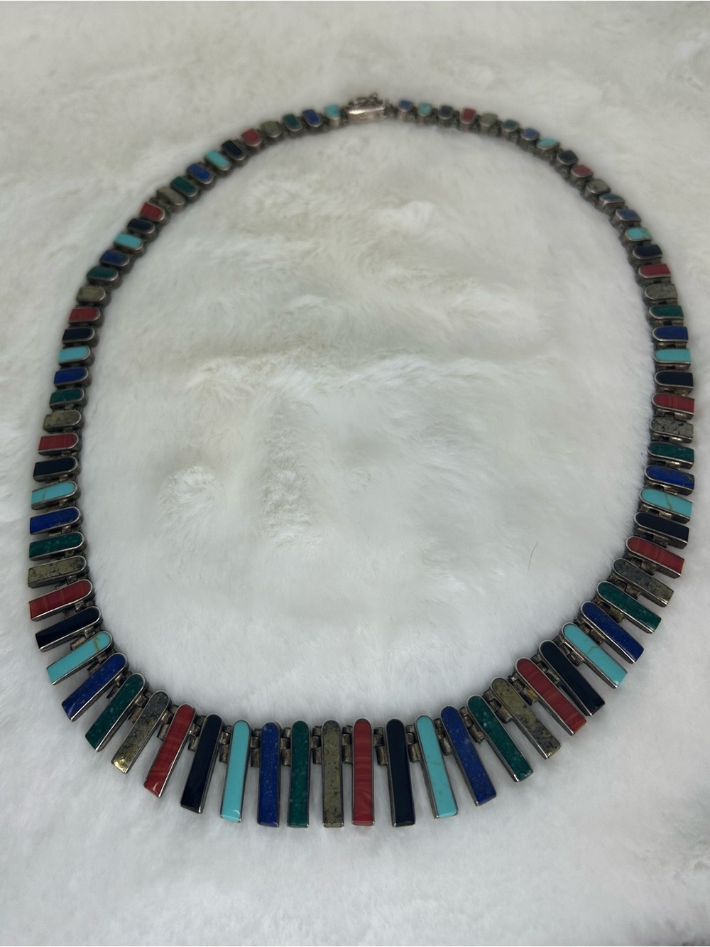 STERLING SILVER AND GEMSTONE INLAY NECKLACE - Picture 2 of 5